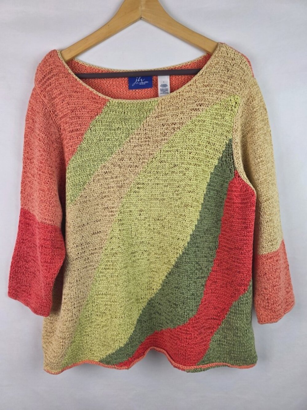 J.H. Collectibles Sweater Plus Size 1X Multicolor 3/4 Sleeve Open Knit Top